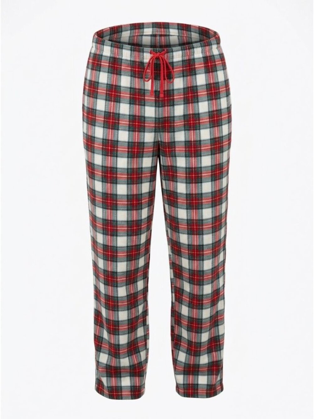 NWT Unbranded Fleece Pajama Pants Sz XL Red Green Ivory Plaid Drawstring Lounge